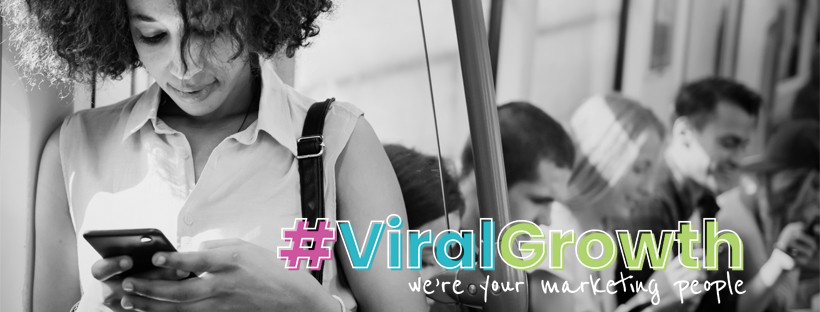 viral growth logo with picture of woman holding cell phone